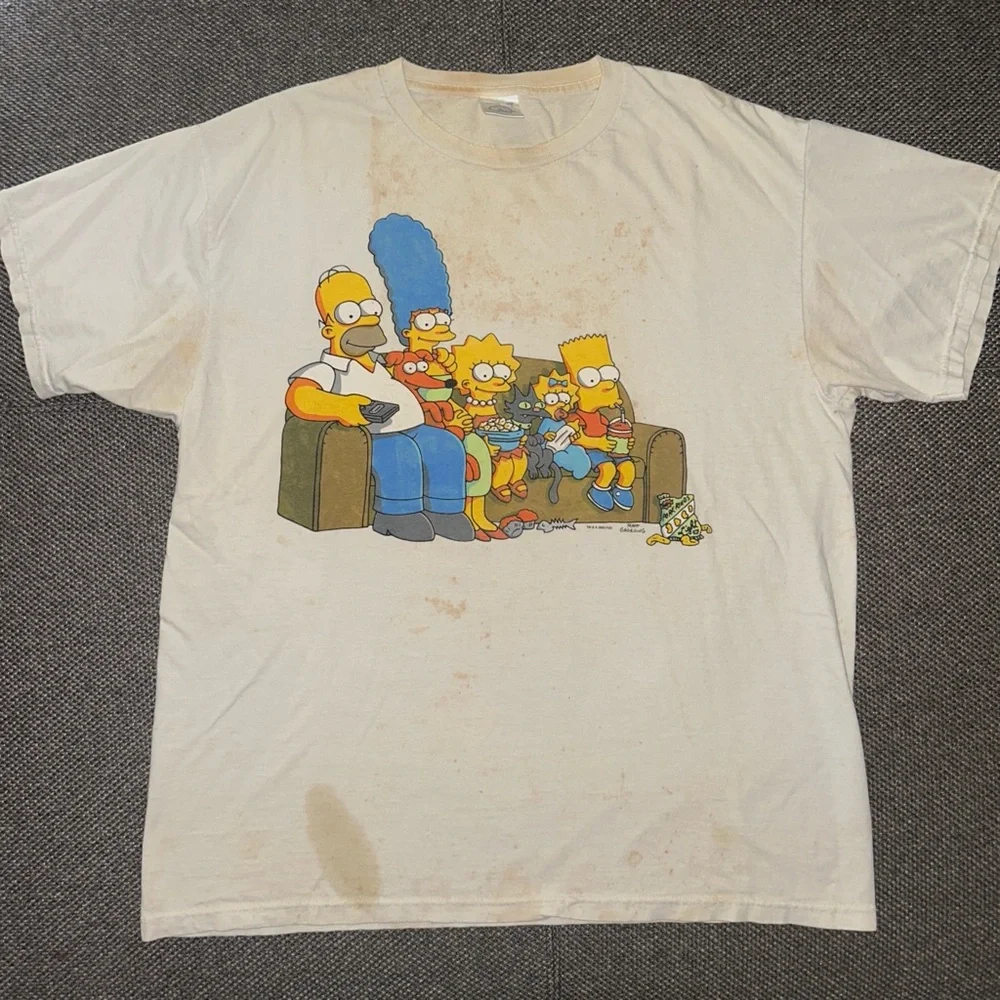 Rare 2002 Simpsons Distressed White T-Shirt with Cartoon Family Print - Picture 2 of 6